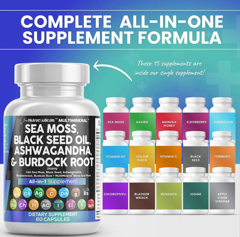 15-in-1 Sea Moss Capsules with Black Seed Oil & Ashwagandha