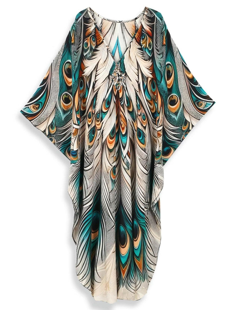 Peacock Feather Kaftan Dress