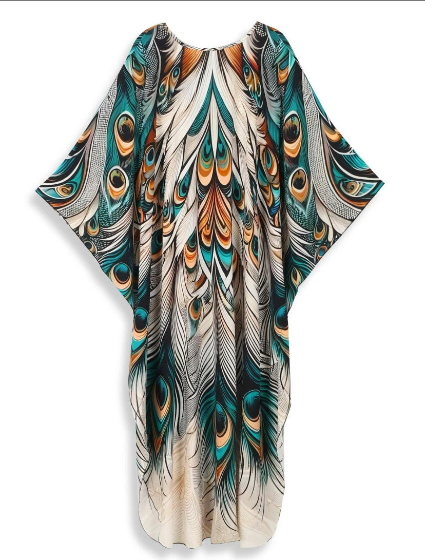 Peacock Feather Kaftan Dress