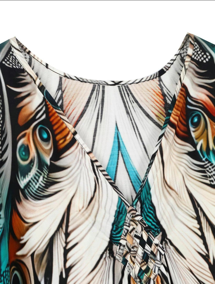 Peacock Feather Kaftan Dress