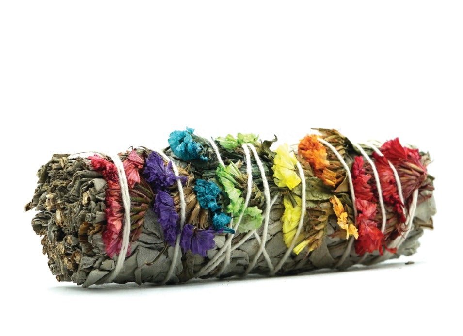 7-Chakra Sinauta Flower Enriched White Sage Smudge 4"